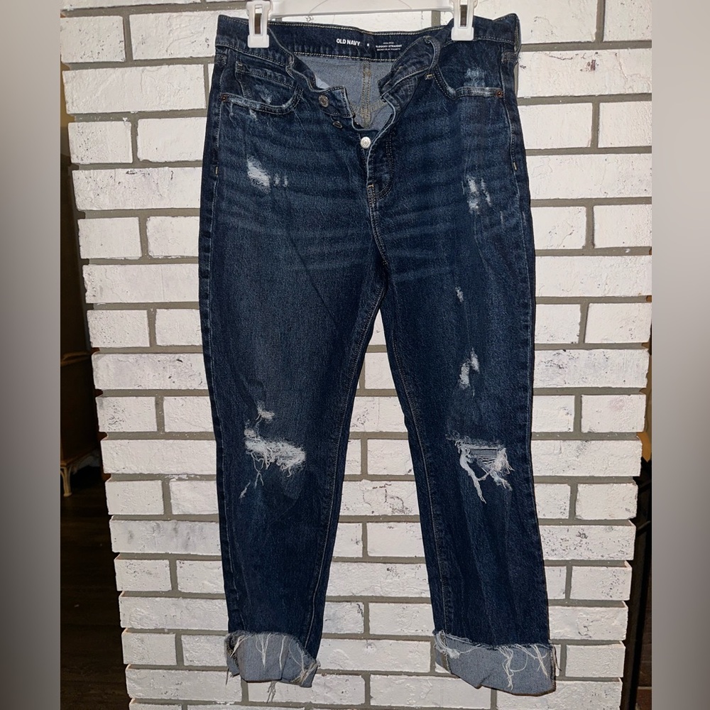 Women’s Old Navy Jeans High Rise Slouchy Straight Secret Slim Pockets size 8